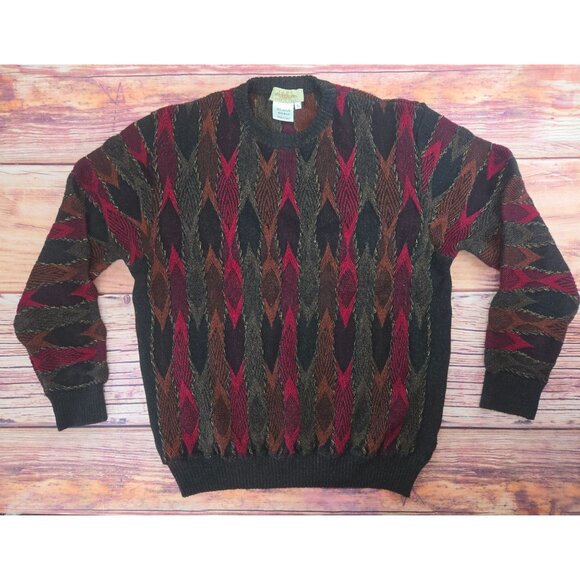 Montechiaro Wool & Acrylic Argyle Sweater Large Made In Italy - Picture 3 of 7